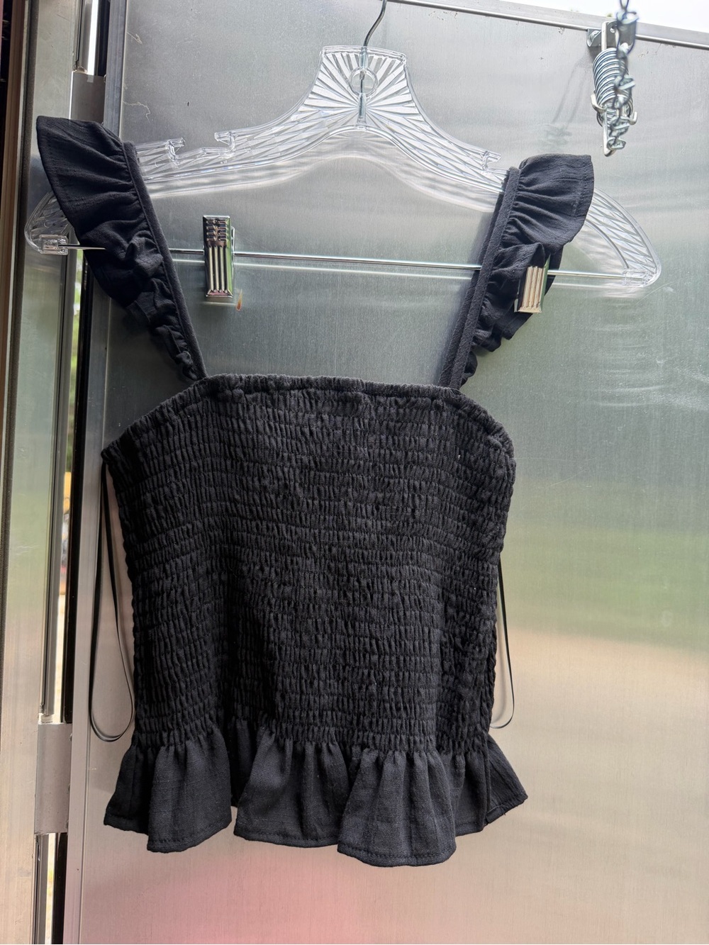 Papermoon Black Smocked Ruffle Camisole size small NWT